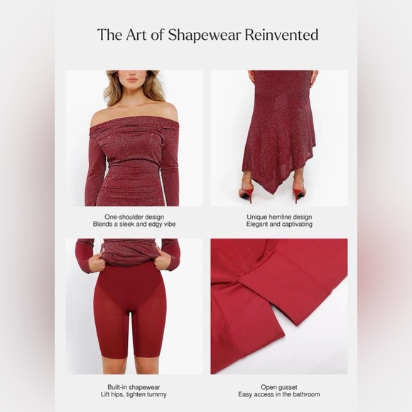 Popilush Shapewear Metallic Knit Long Sleeve Slim Mermaid Maxi Dress - Picture 6 of 12